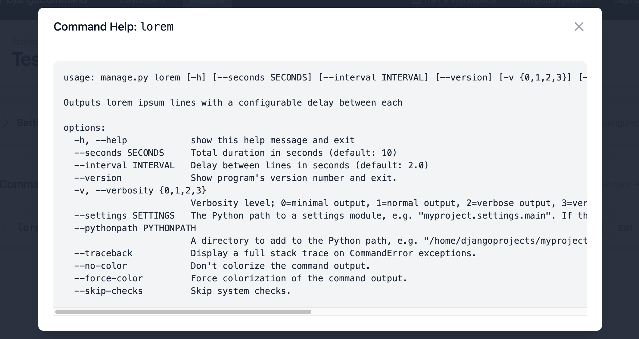Command usage and help documentation
